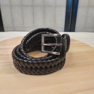 Lands' End Braided Black Leather w/ Silver Buckle Men's Belt Size 42 Waist